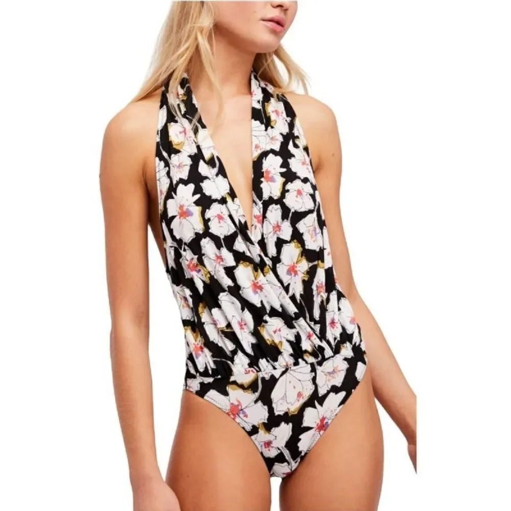 NWT FREE PEOPLE Faux Wrap Ruched Floral Bodysuit M